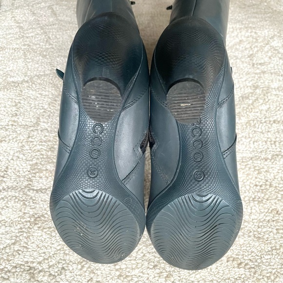 ECCO Tall Gray Leather Heeled Boots Ankle Strap Side Zip | EU 39 US 8.5 - Picture 8 of 11
